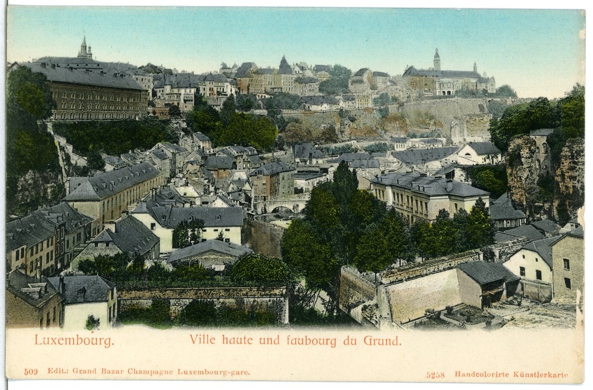 Luxembourg Ville Haute and Grund district old postcard view