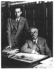 Portrait of entomologists Cándido Bolívar Pieltain and Ignacio Bolívar Urrutia in the office of the Spanish Museum of Natural Sciences