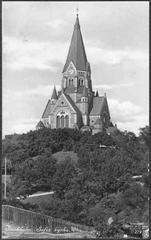 Exterior view of Sofia Church with surrounding Vitabergsparken park