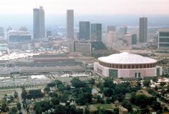 Aerial view of Atlanta skyline with Olympic sports complexes visible