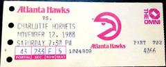 Ticket for 1988 NBA game Charlotte Hornets vs Atlanta Hawks Nov 12 Omni Coliseum
