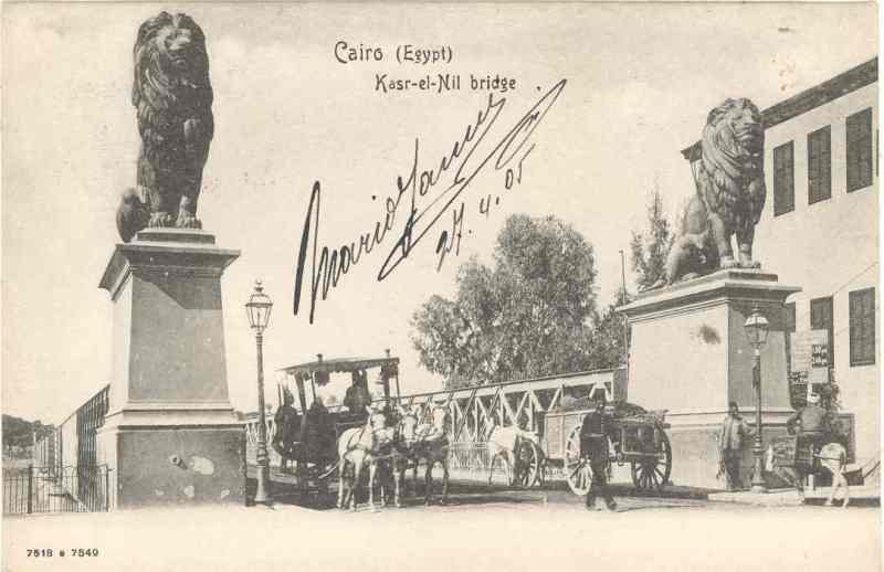 Kasr-el-Nil Bridge in Cairo Egypt historic 1905 black and white postcard