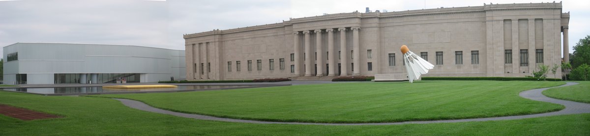 Panorama of front facades of the Nelson-Atkins Museum of Art in Kansas City, Missouri