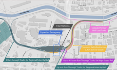 Map of planned Link Union Station project in Los Angeles showing transit lines and connections
