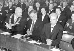Announcement of the founding of the German Academy for Language and Literature at Paulskirche in Frankfurt am Main 1949 with Walter Kolb, Adolf Grimme, and Albert Schweitzer