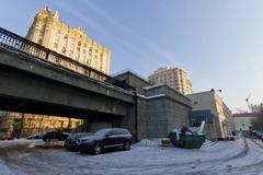 Smolensky metro bridge over Moscow River in Moscow, Russia