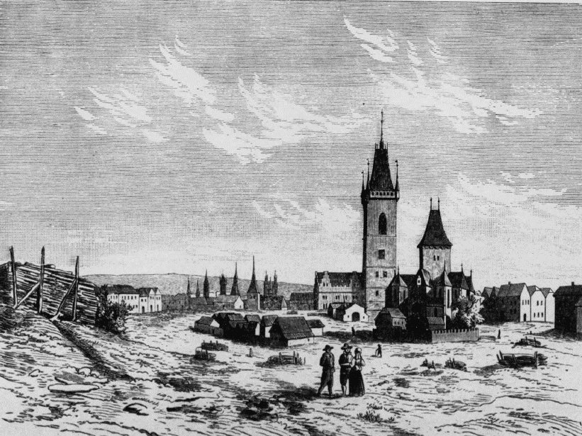 Karlovo náměstí Charles Square in Prague 16th century historic cattle market scene