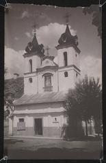 Vilnia city street Ludvisarskaja with the Church of the Holy Cross and the Bonifrat monastery in the background