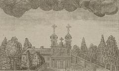 Historic Vilnia street Ludvisarskaja with the Church and Monastery of the Bonifratres in XIX century