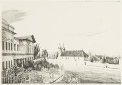 Historical view of Vilnia Ludvisarskaja street with Church and monastery of Bonifratrzy