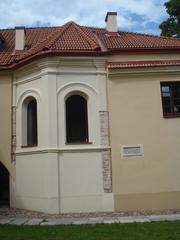 Courtyard of the Monastery of Bonifratri in Vilnius with historic buildings and greenery