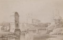 Green Bridge and Church of Saint Raphael in Vilnius over Neris River