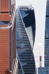 View of Moscow city with Evolution Tower from 2nd Magistralaya Street overpass bridge