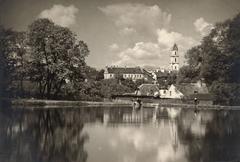 Vintage street view of Vilnia featuring Missionary Street leading to the Church of Our Lady of Consolation and St. Augustine at the Augustinian monastery