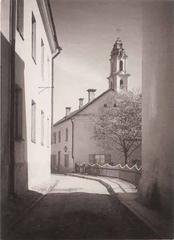 Vilnia city street Augustynskaya in 1935 black and white photo