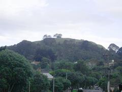 View of Mt Eden volcano in Auckland with cityscape in the background