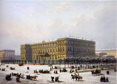 Front view of Nicholas Palace in St. Petersburg featuring ornate architectural details