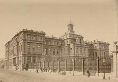 Nikolaevsky Palace in Saint Petersburg Russia eastern facade with church