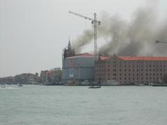 Molino Stucky building on fire in Venice April 2003