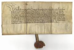 Historical document of Vojvoda Viljem granting tithe to Ljubljana citizen Eberhart Landtrop and his wife Agnes in Loka