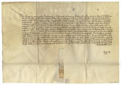Historical document of Archduke Ernest permitting Ljubljana townspeople to set up a new butcher stall for rural sellers on market days