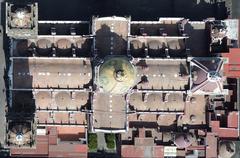 Aerial view of Catedral de Puebla from a drone showing the architectural details and surrounding area