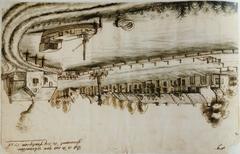 Historic painting of De sluis van Drie Fonteinen from 1725 by Derons