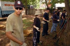 Sailors of Strike Fighter Squadron VFA 41 Black Aces participating in community project at St. George's Cathedral Chennai India