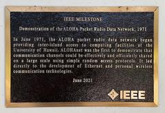 Commemorative IEEE plaque for the creation of ALOHAnet, a foundational early large scale network