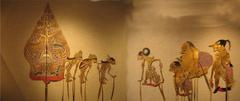 Traditional Wayang shadow puppets from Central Java depicting a scene from Irawan's Wedding