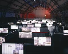 Architectural scenography exhibition showcasing 115 European exhibitions by architects