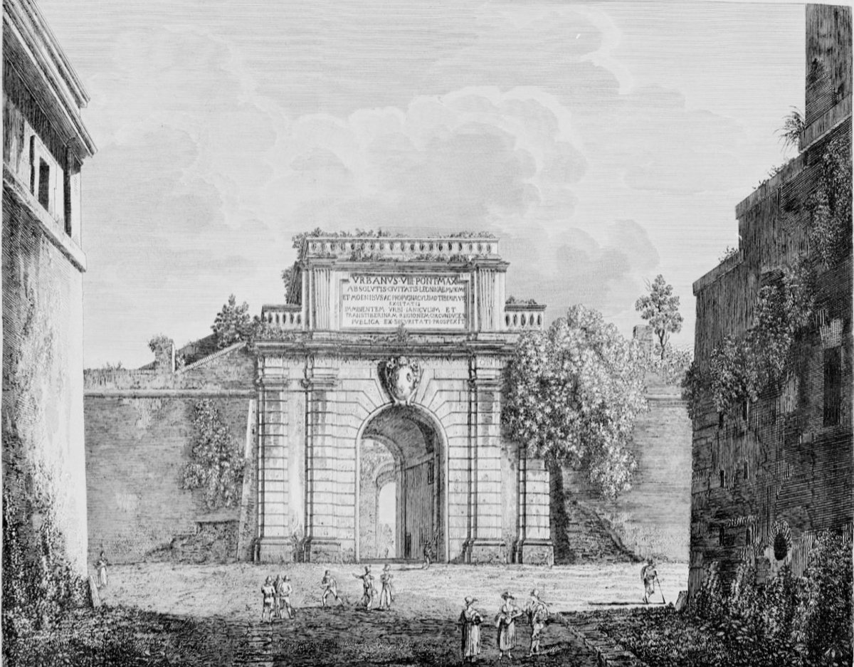 Ancient Porta San Pancrazio Rome engraving by Luigi Rossini and Bartolomeo Pinelli