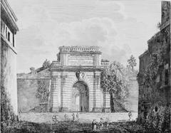 Ancient Porta San Pancrazio Rome engraving by Luigi Rossini and Bartolomeo Pinelli