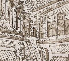 Porta Aurelia gate on a 1625 map of Rome by Giovanni Maggi