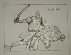 Portrait of Skanda, the Brahmin commander-in-chief serving under King Prithviraj Chauhan, depicted in traditional armor