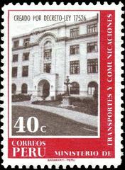 Vintage 1970 Peruvian stamp depicting Ministry of Transport and Communication