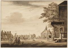 Historical drawing of Weesperplein street view towards Weesperpoort gate in Amsterdam, 1765