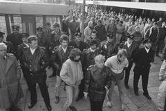 Striking civil servants protesting at Weesperplein in Amsterdam on December 3, 1986