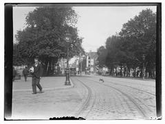 Historical view of Weesperplein looking toward Weesperstraat with bridge number 257 over Nieuwe Achtergracht in Amsterdam
