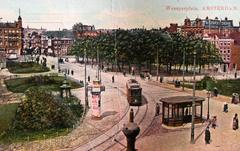 Weesperplein tram in Amsterdam around 1905 color postcard