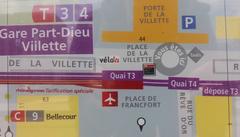 Southern railway tracks near Lyon-Part-Dieu station including Place de la Villette, Place de Francfort, and Rue du Rêve d'Or