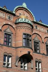 Wall detail of Copenhagen Town Hall garden featuring historical architecture