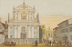Historic image of Vilnia showing Vastrabramskaja Street and the Church of Saint Teresa with the Carmelite monastery