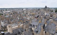 Panoramic view from the top of Tour de l'Horloge in Dinan showing the town and surrounding landscape