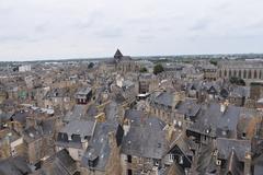 Panoramic view of the medieval town Dinan with historic buildings and river valley