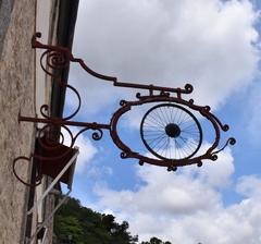 Bicycle repair shop sign with a vintage bicycle image