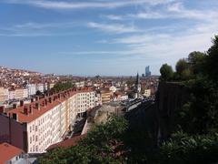 Panoramic view of Lyon cityscape with historic buildings and hills in the background