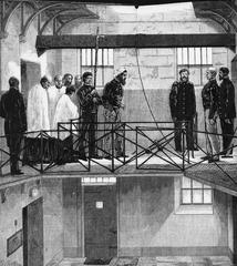 Wood engraving of Ned Kelly execution on the scaffold