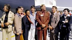 Space Shuttle Enterprise rollout with Star Trek cast including Leonard Nimoy and Gene Roddenberry