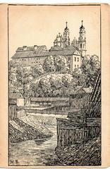 Historic Vilnia street Misijanerski near Subač street with the Church of the Assumption and Missionaries' monastery